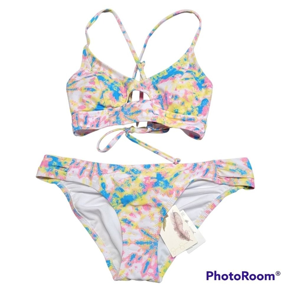 Jessica Simpson Pink And Yellow Spritz Tie Dye Bikiniβ Set Swimsuit Size Medium